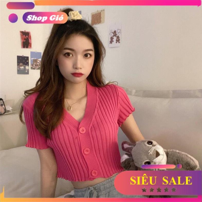 [SALE SOCK] áo croptop dệt kim cổ V khuyu ngực mẫu thiết kế mới hot nhất năm