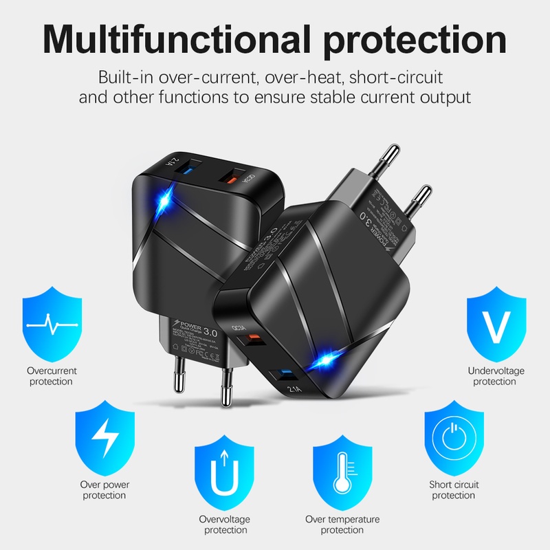 Củ Sạc Nhanh 28W Hai Cổng USB QC 3.0 Có 2 Cổng Cho Điện Thoại/Máy Tính Bảng