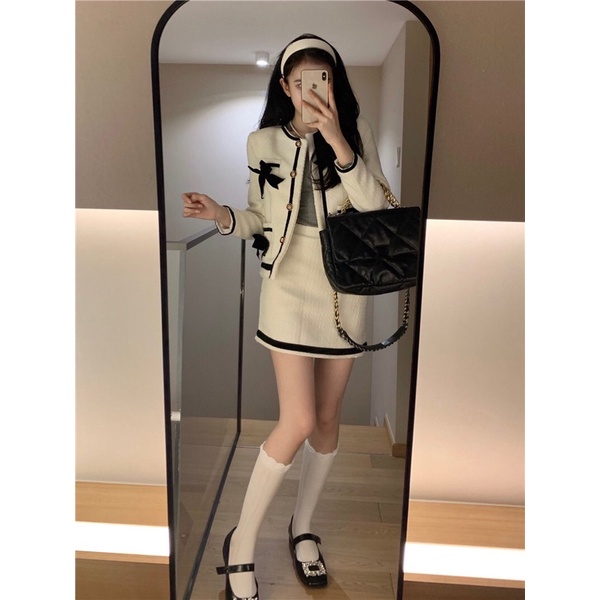 Set vest chân váy áo vải Tweed siêu sang chảnh -Order Taobao | Set áo và chân váy vải dạ dáng ngắn - Set dạ tiểu thư