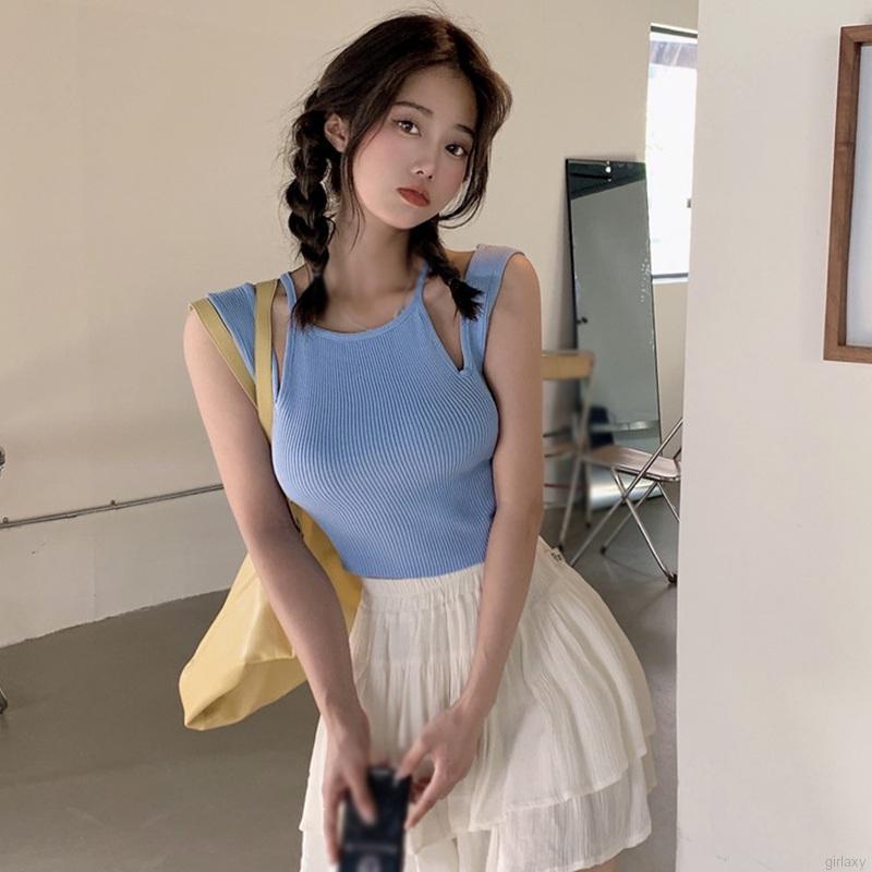 Áo Croptop Dệt Kim Trễ Vai Màu Trơn Đơn Giản Thời Trang Hàn Quốc Cho Nữ