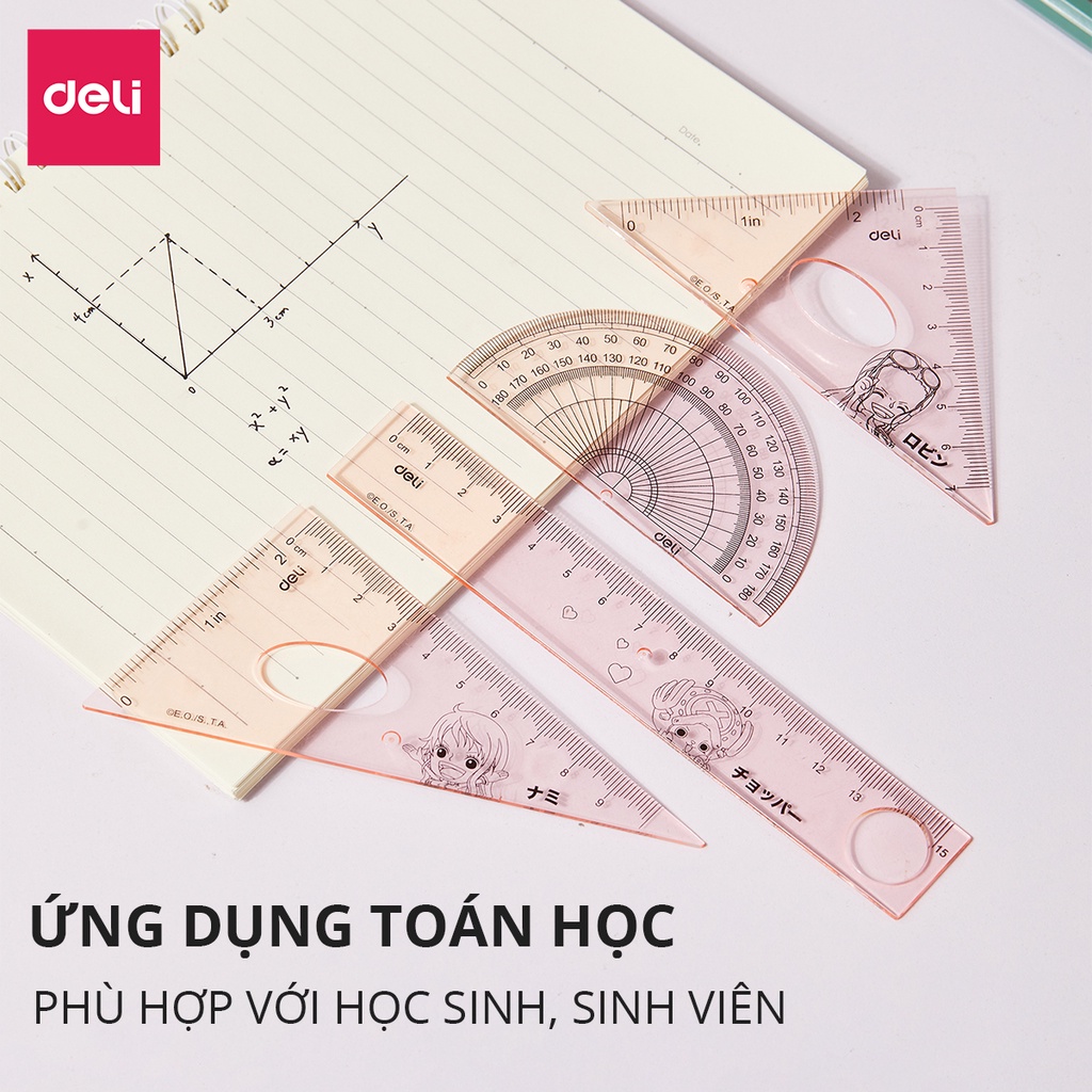 Bộ 4 dụng cụ eke học sinh Deli One Piece - 1 bộ eke thước kẻ đo góc tam giác vuông - màu ngẫu nhiên - EH17