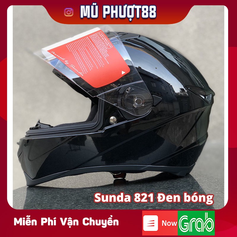 Mũ Bảo Hiểm Fullface SUNDA 821 đen bóng - Mũ chính hãng Sunda LongHuei