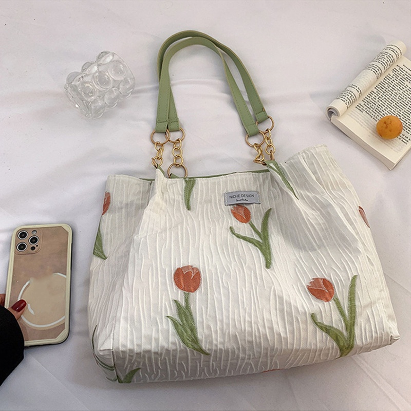 Túi Tote Đeo Vai / Xách Tay Sức Chứa Lớn In Họa Tiết Hoa Tulip Có Khóa Kéo Cho Nữ