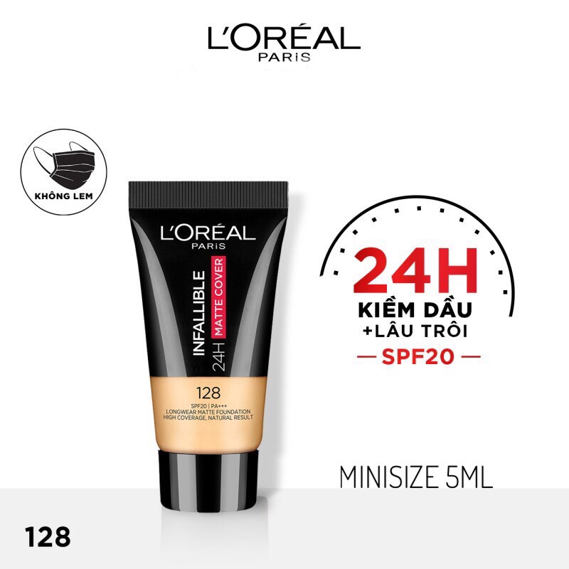 Sample L'oreal Kem nền 24h Kiềm Dầu Lâu Trôi L'Oreal Paris Infallible 24h Matte Cover 5ml