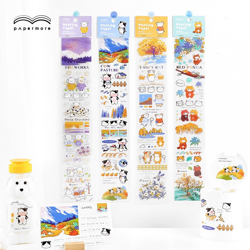Tấm Sticker bản dài trong suốt in họa tiết động vật dễ thương trang trí sổ tay