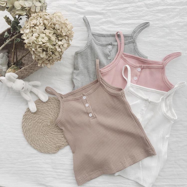 Áo Hai Dây Bằng Vải Cotton Màu Trơn Phong Cách Hàn Quốc Hàng Mới 2020 Dành Cho Bé Gái