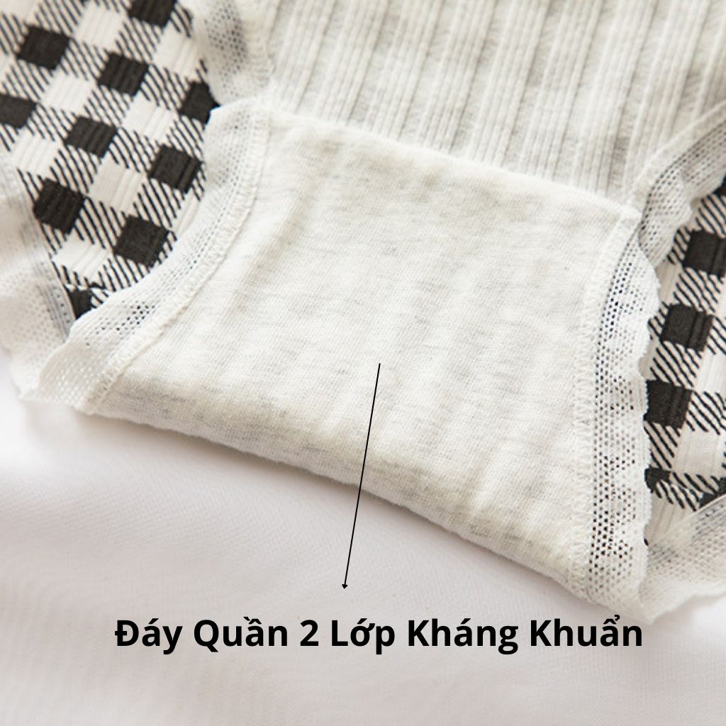 Set 4 Quần Lót Cotton Nữ Thông Hơi Kháng Khuẩn Hút Mồ Hôi Hoạ Tiết Đen Caro Dễ Thương Cute TOPBRA