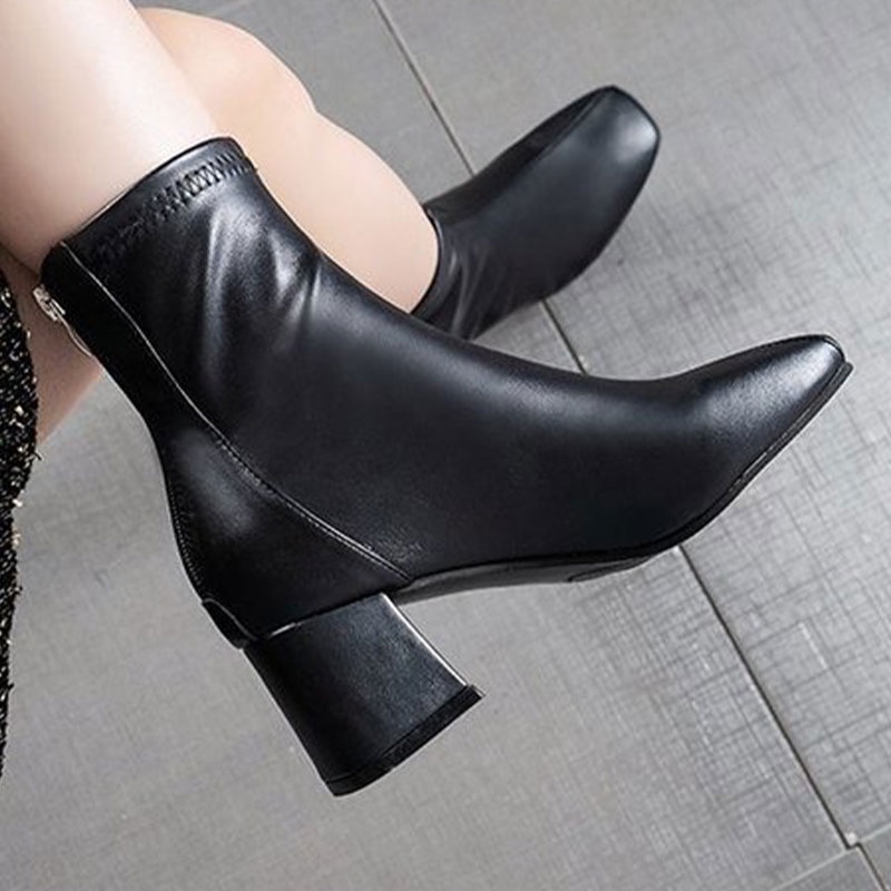 Giày bốt Martin RENBEN mũi vuông gót dày co giãn phong cách Anh Quốc thời trang thu đông