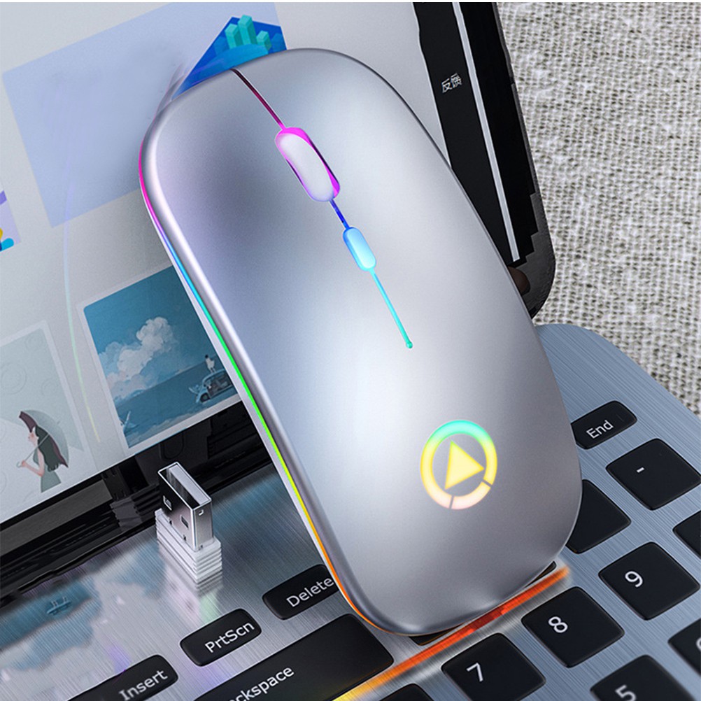 Rgb Colorful Luminous Wireless Mute Charging Mouse Electronic Coumputer Mouse for Professional Use Chuột Không Dây Chống Ồn Pin Sạc Được 