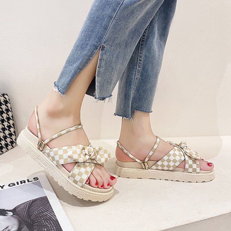 Oeggeo shop Xăng đan Đế Dày Phối Nơ Chéo Cho Nữ