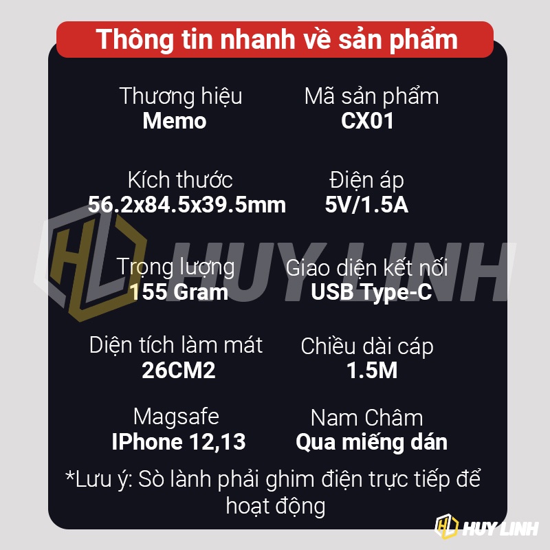 Sò lạnh từ tính Memo CX01 có hỗ trợ Magsafe - Dùng được trên điện thoại và máy tính bảng