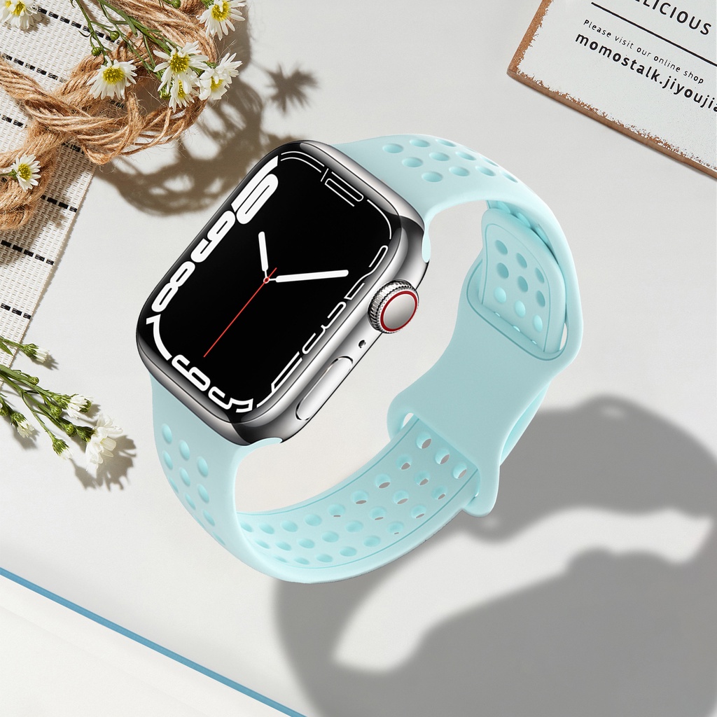 Dây Đeo Silicone Thoáng Khí Cho Đồng Hồ Thông Minh Apple Watch 45mm 41mm 44mm 40mm 42mm 38mm iWatch 7 se 5 4 3 2