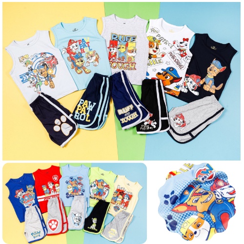 Quần áo ba lỗ cho bé, bộ sát nách bé trai đội chó cứu hộ Pawpatrol chất liệu cotton cao cấp, mềm mịn size từ 10 đến 25kg
