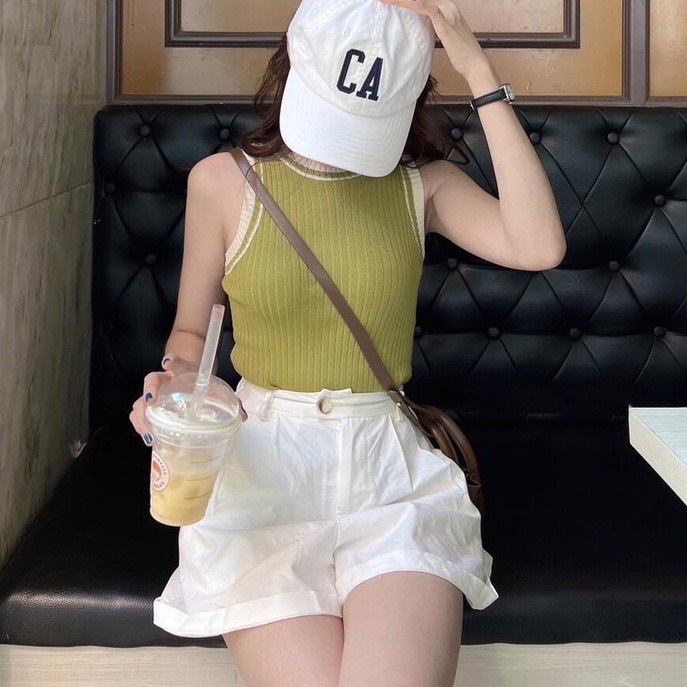 Áo len ba lỗ nữ NHẬT LINH áo kiểu nữ thiết kế kẻ viền chất liệu co giãn dễ mặc - A668
