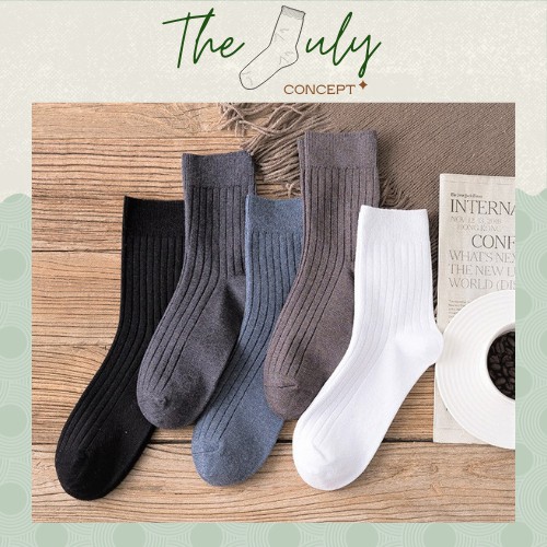 Tất nam cổ cao, vớ nam cổ cao cotton len gân màu trơn basic phong cách thanh lịch - The July Concept