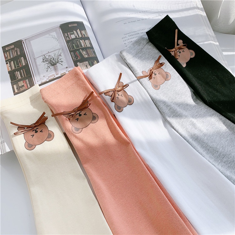 Quần legging mềm giữ ấm mùa đông in hình gấu hoạt hình dễ thương cho bé