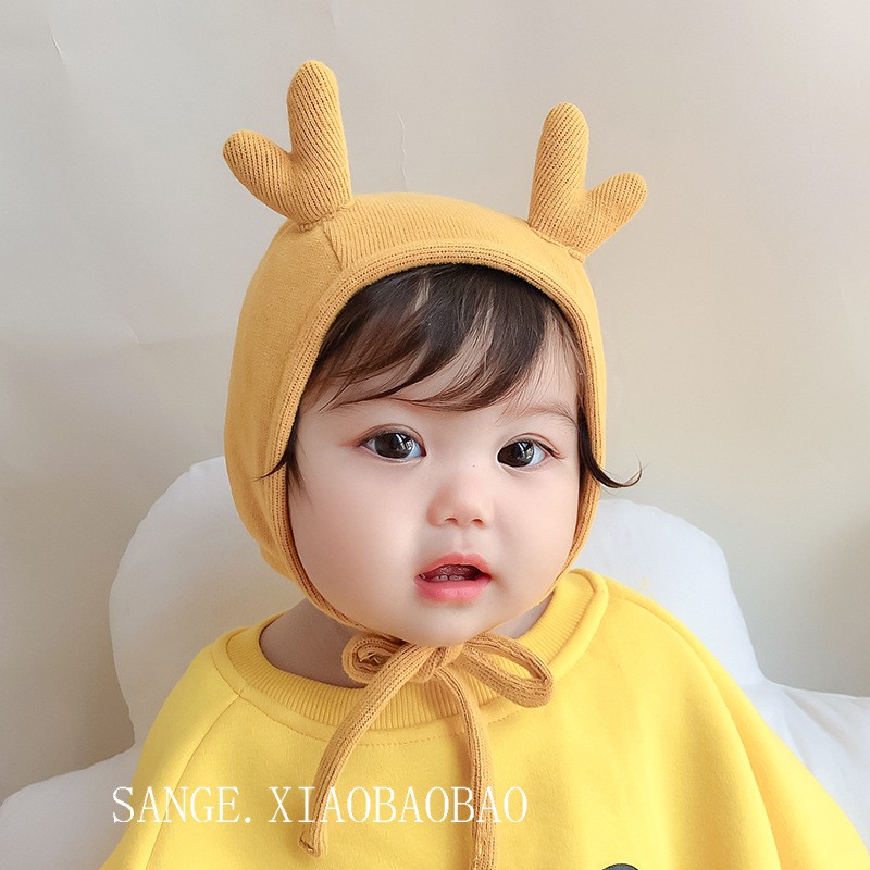 Nón vải cotton cột dây có sừng đáng yêu cho bé