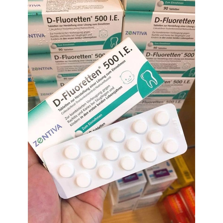 Vitamin D Fluoretten 500 I.E Zentiva Đức bổ sung vitamin D3 cho trẻ phát triển xương và răng hộp 90 viên