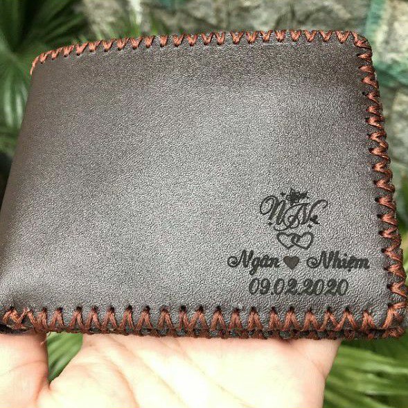 Quà tặng - Ví da bò nam khắc Chữ Lồng theo yêu cầu