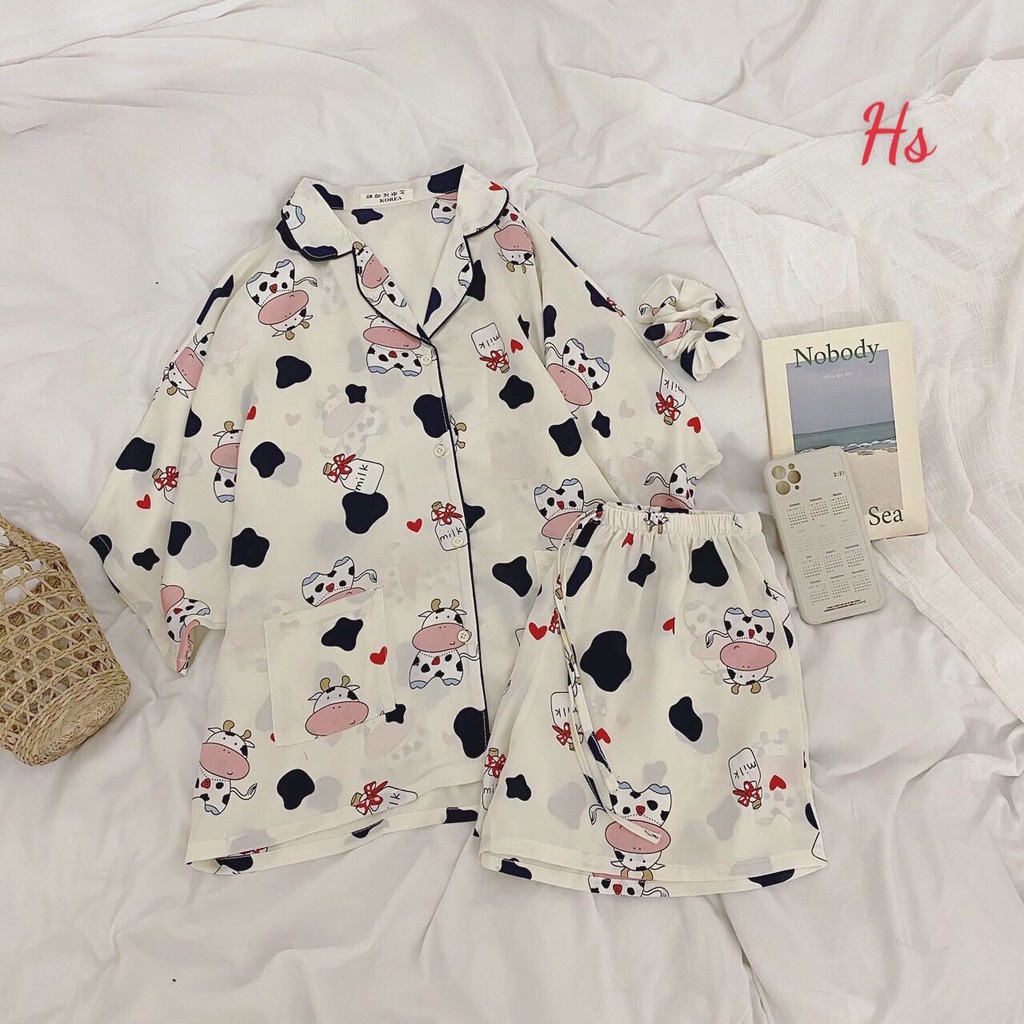 Bộ Pijama Nữ Cộc Tay In Hình 5D 🦋 Set Đũi Nữ Ngắn Tay Quần Dây Rút 3 Hình 🦋