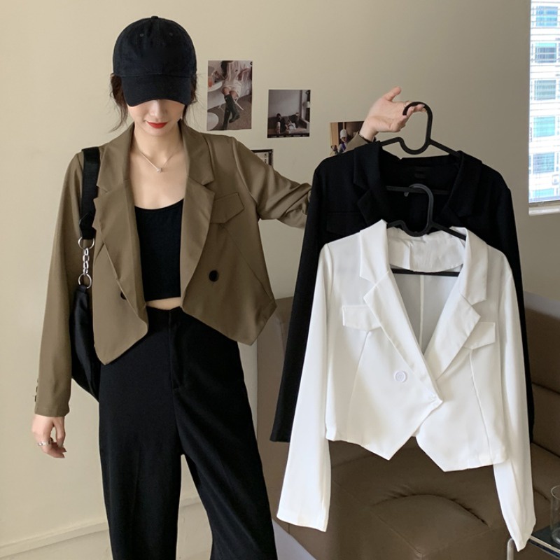 Áo Vest Blazer nữ Dáng ngắn Dài tay Blazer đen cộc dáng lửng Ulzzang Hàn Quốc Thời trang