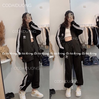 Sét bộ thể thao das nỉ dài from rộng thời trang unisex - Bộ thể thao áo khoác nhẹ khoá kèm quần ống rộng 3 màu