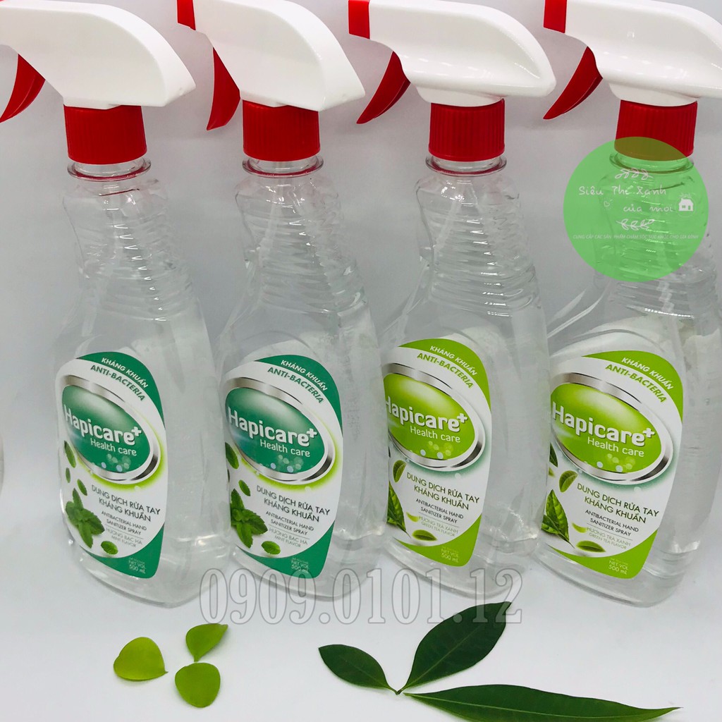 Dung dịch rửa tay kháng khuẩn Hapicare+ chính hãng, dung dịch xịt khuẩn chai vòi xịt 500ml