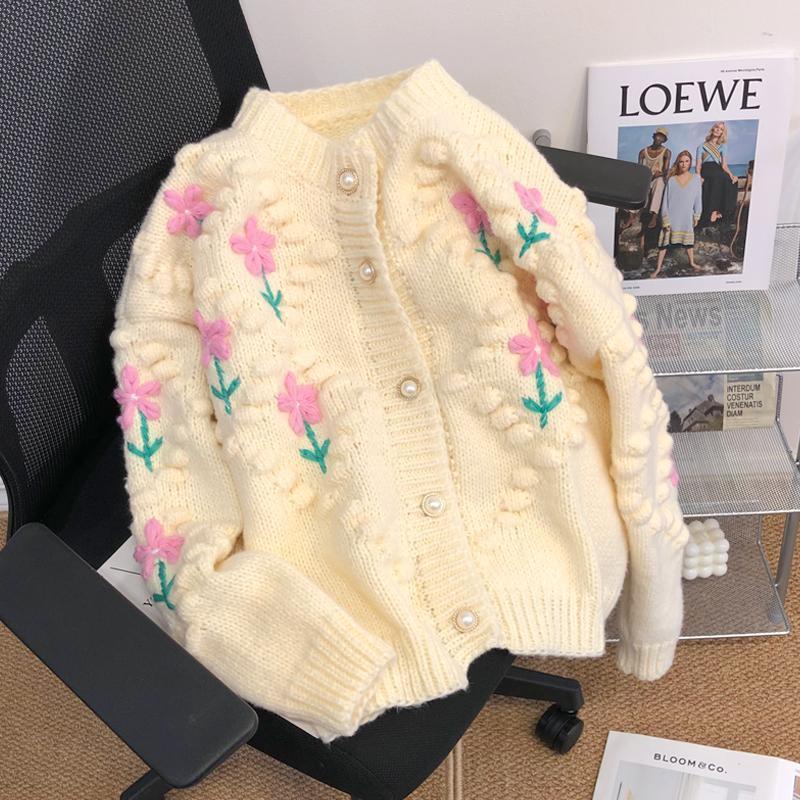 Áo Khoác Cardigan Dệt Kim Cổ Tròn Dáng Rộng In Hoa Thời Trang Mùa Đông Cho Nữ