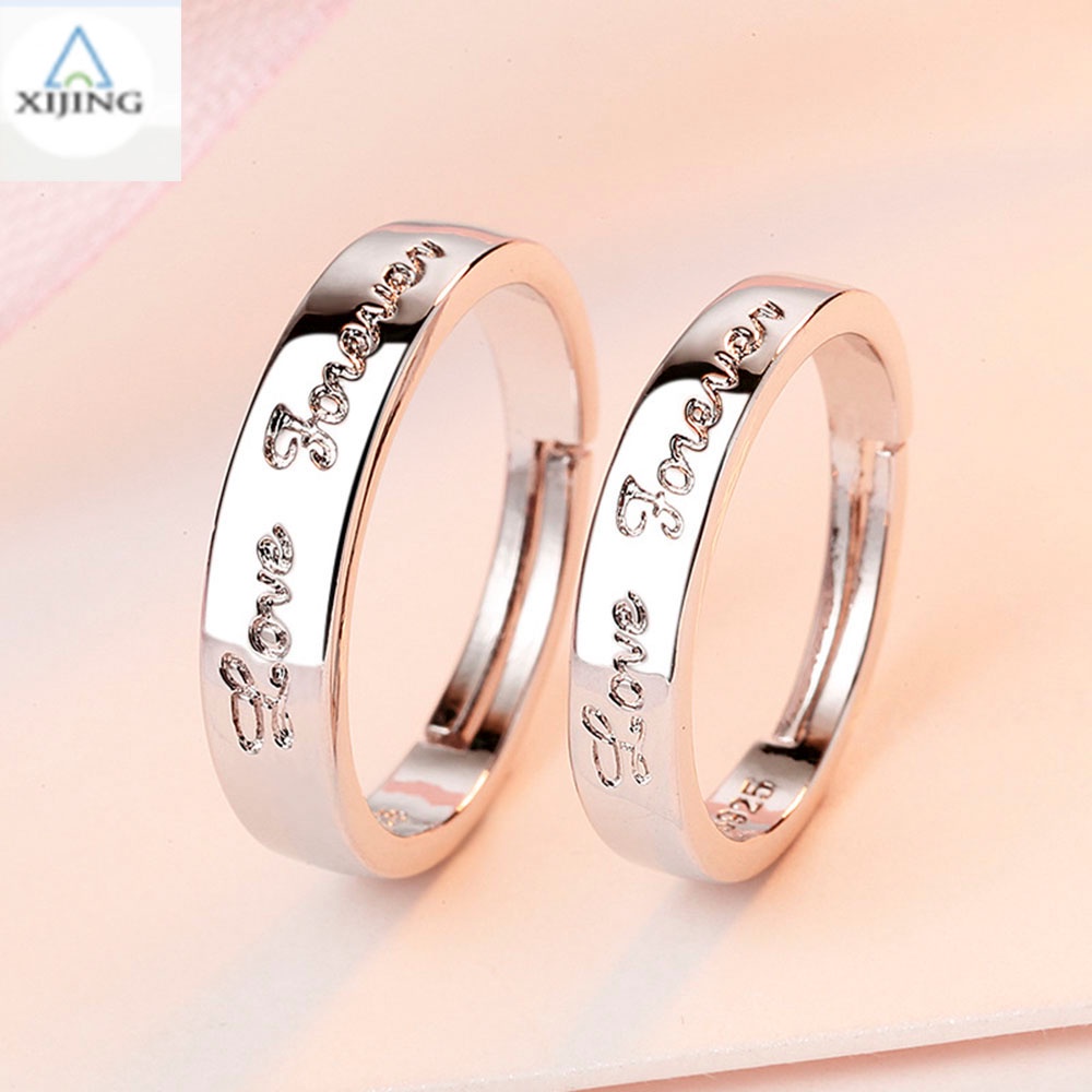 Cặp nhẫn hở mạ bạc 925 phối chữ đơn giản kiểu Hàn Quốc dễ điều chỉnh kích thước cho nam nữ