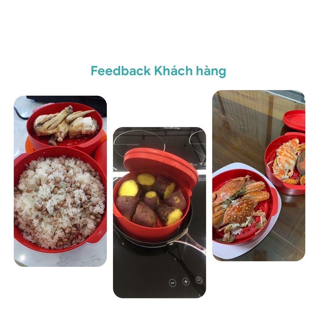Xửng hấp 2 tầng Tupperware Steam It Chilli chính hãng an toàn tiện dụng chuyên hấp đồ xôi, luộc, trần thực phẩm