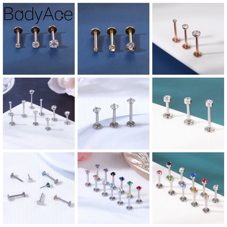 Set 10-15 Khuyên Xỏ Tai Bằng Thép Không Gỉ Đính Đá Nhiều Màu Sắc Kích Thước 6/8/10mm