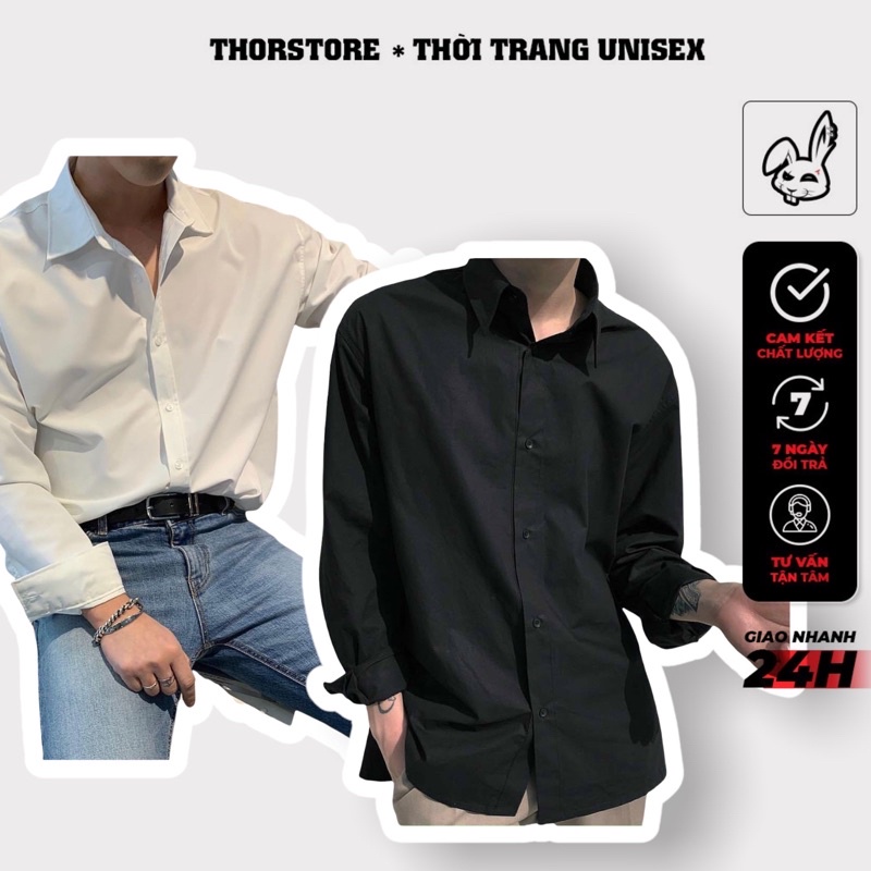 Áo sơmi tay dài trơn,chất lụa mịn mát form rộng