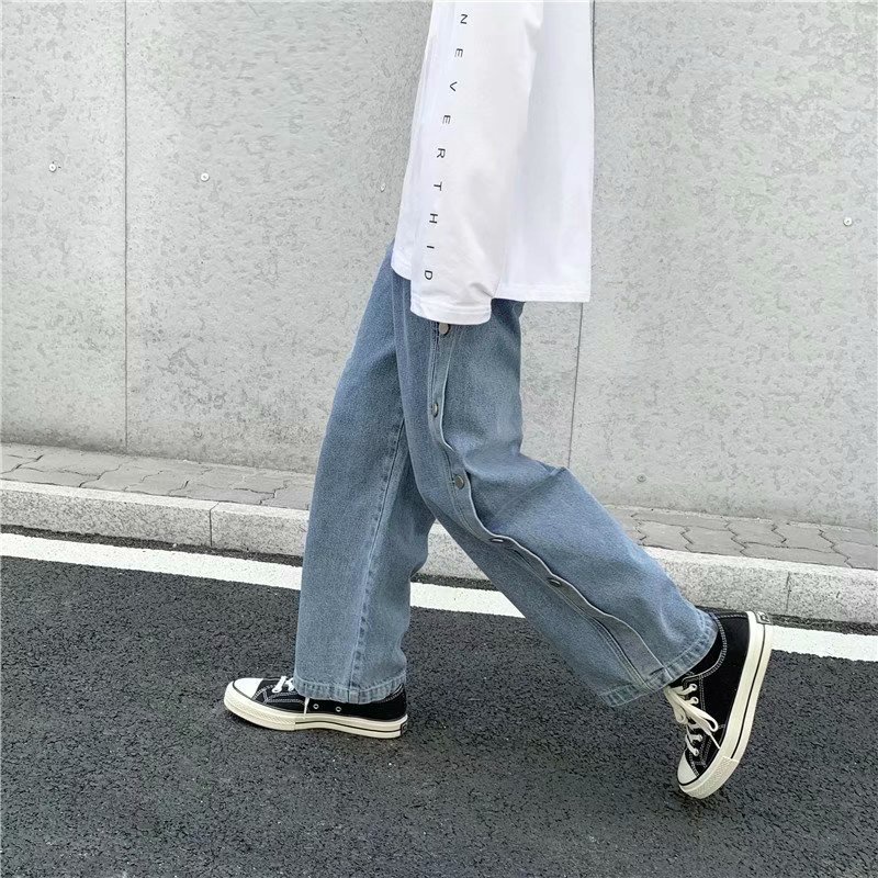 Quần jean dài dáng rộng ống suông phong cách retro Hàn Quốc dành cho nam