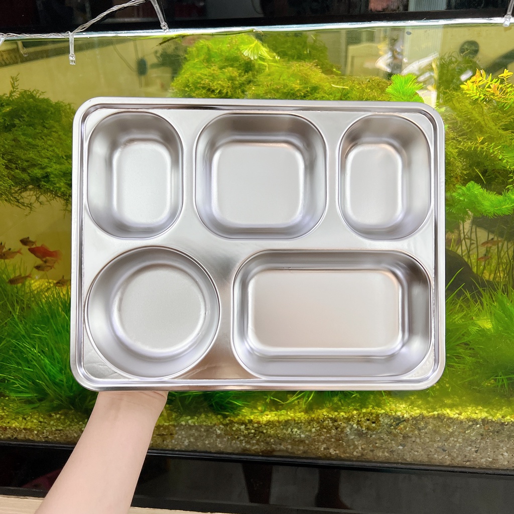 Khay cơm inox 5 ngăn inox loại dày - khay inox 5 ngăn đựng thức ăn