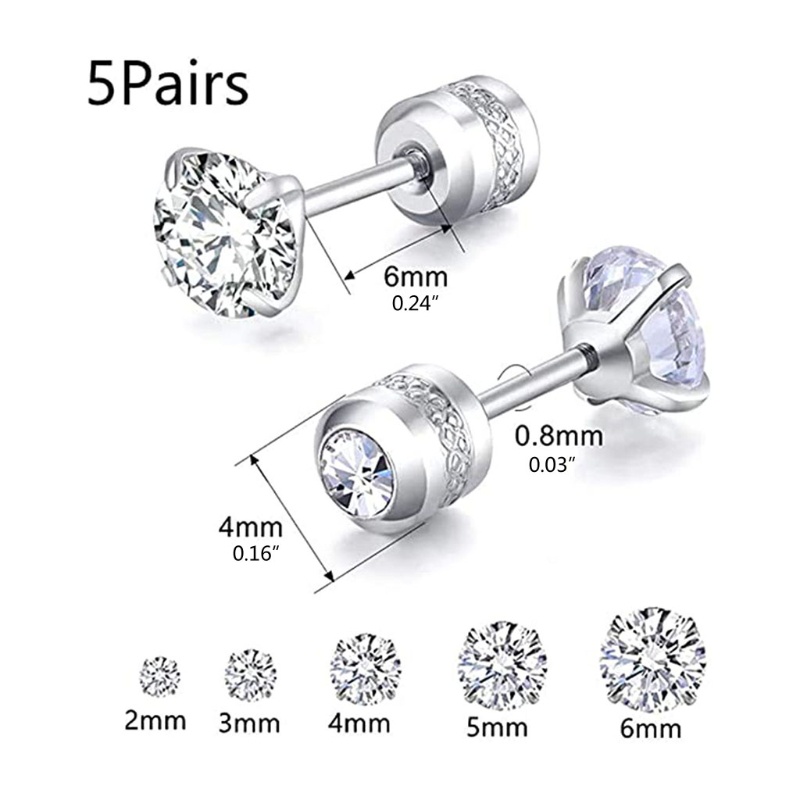 Bông Tai Đinh Tán Bằng Thép Không Gỉ Đính Đá Zircon Không Gây Dị Ứng