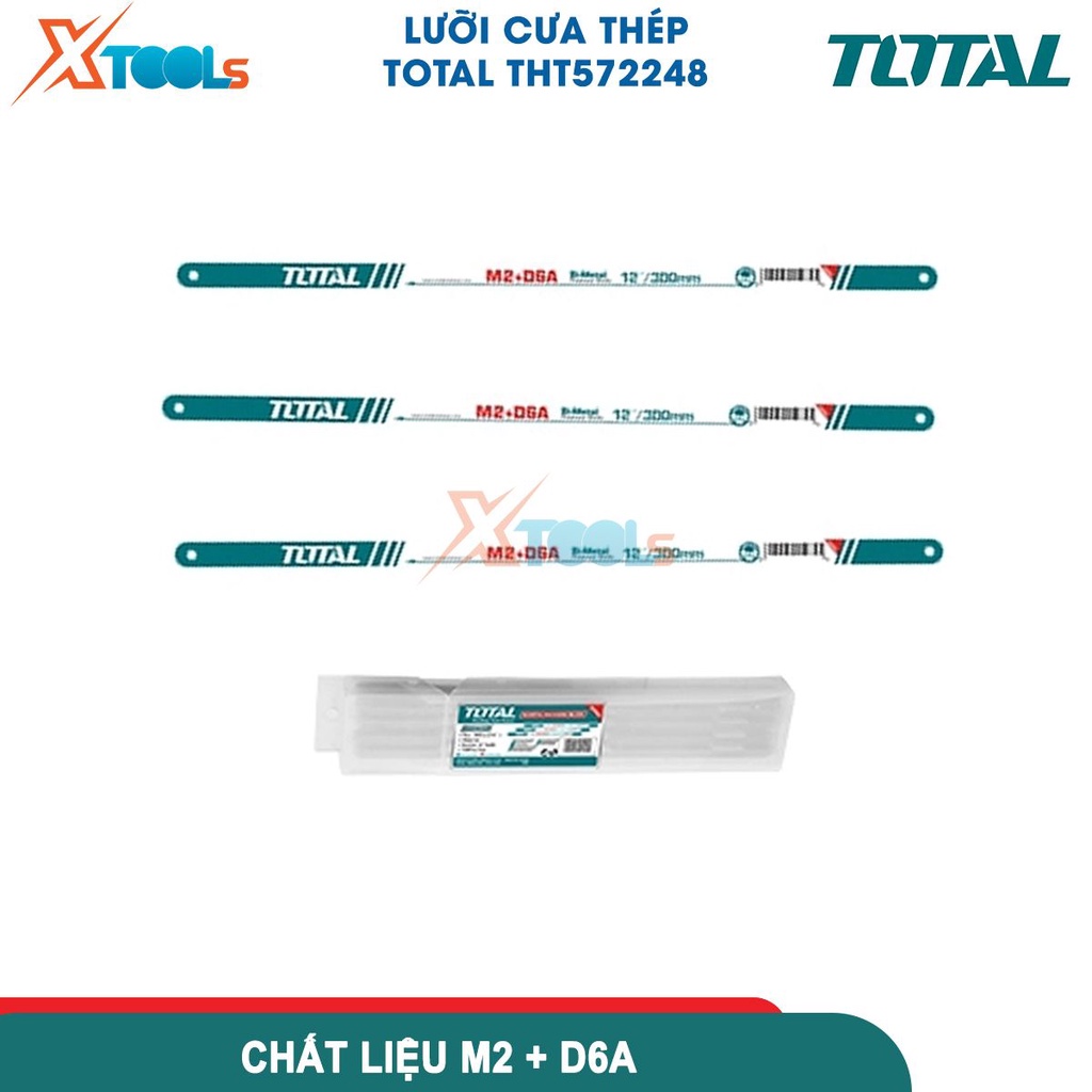 Lưỡi cưa thép kim loại TOTAL 24-32 răng cưa, kích thước 300mm, chất liệu M2+D6A, dùng kèm cho các khung cưa - chính hãng
