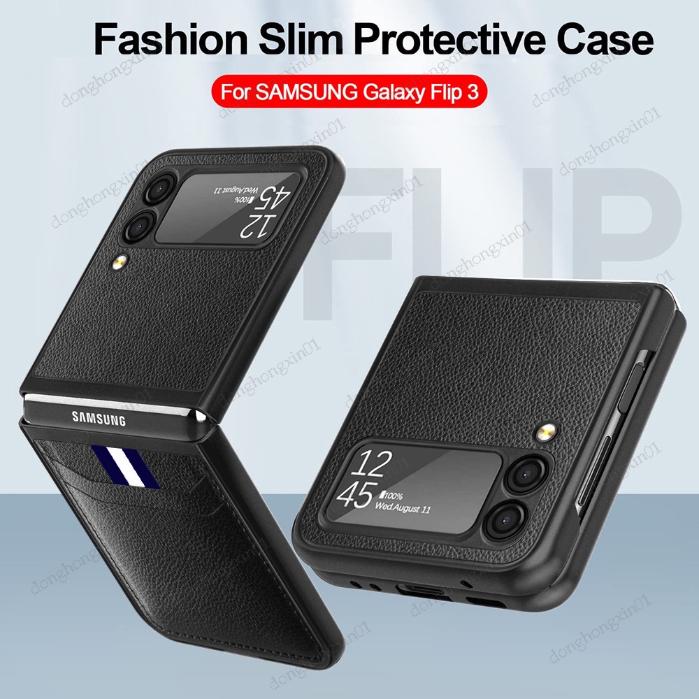 Ốp Điện Thoại Da PU Gập Gọn Chống Va Đập Có Ngăn Đựng Thẻ Cho Samsung Galaxy Z Flip4 Flip 4