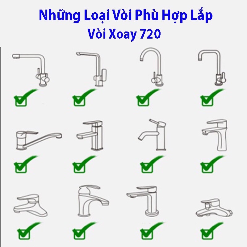 Đầu nối vòi nước thông minh xoay 720 độ lắp vòi nước chậu rửa bát chén với 2 chế độ nước chảy