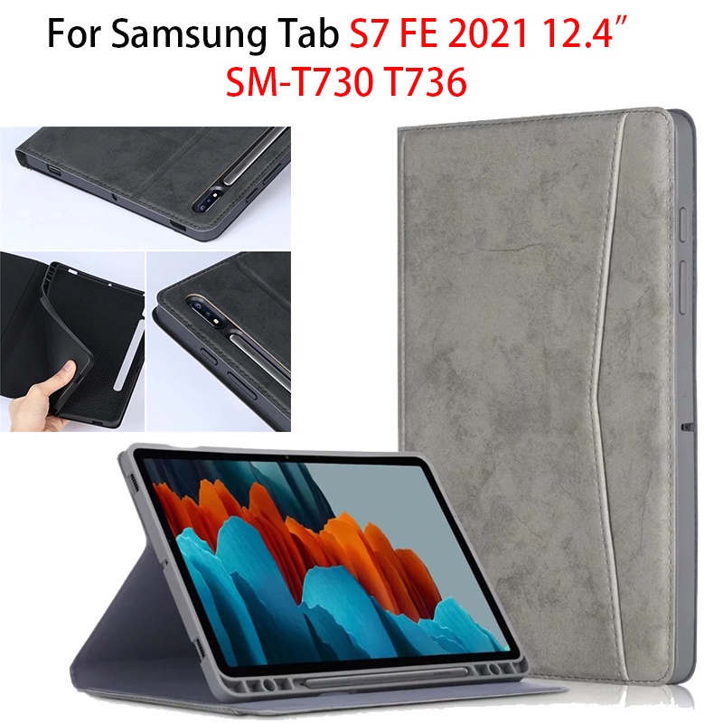 Samsung Galaxy Tab S7 FE 2021 12.4inch SM-T730 T736 TPU Train line Pen slot Case Magnetically attcahed wirelessly charge TPU Automatically wake up from sleep Tablet Case