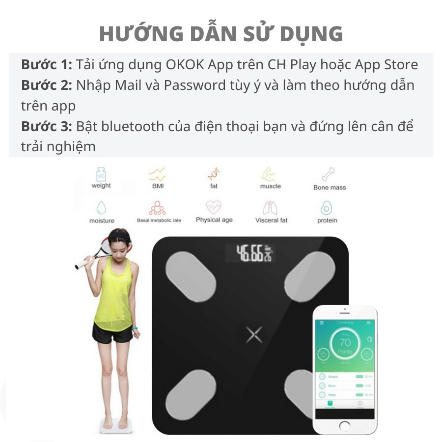 (Mới 2021) Cân điện tử sức khoẻ thông minh Digital Weight DW502 - Hàng chính hãng