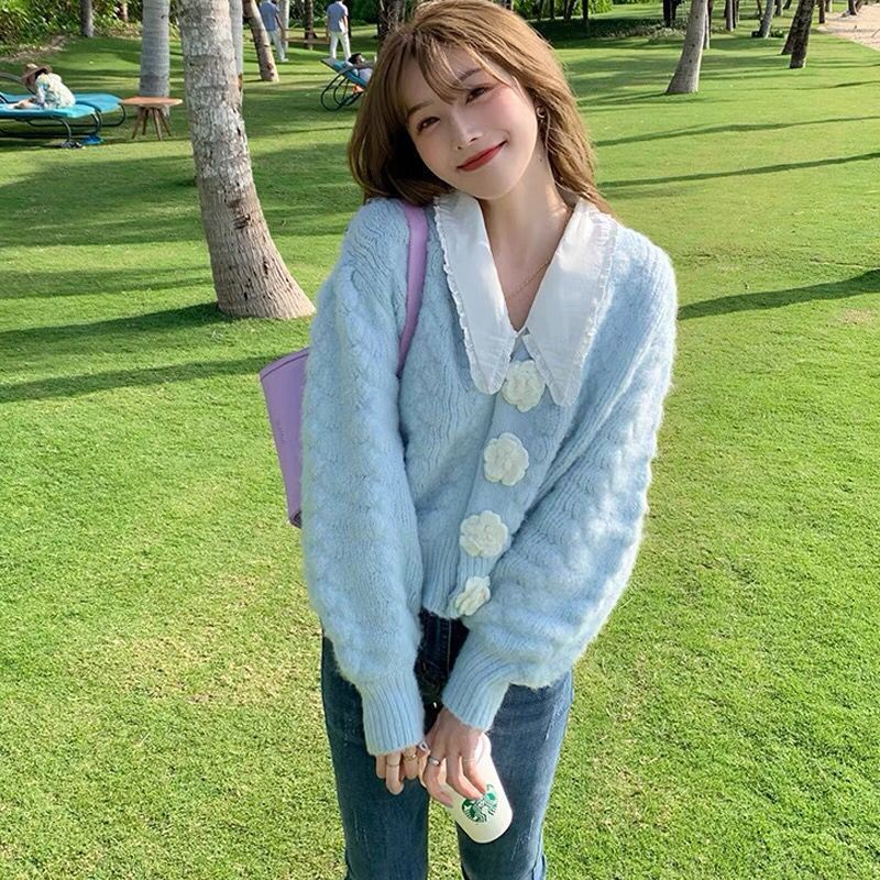 Áo Sweater Dệt Kim Màu Xanh Sữa Mềm Mại Phong Cách Nhật Bản Dễ Thương Cho Nữ