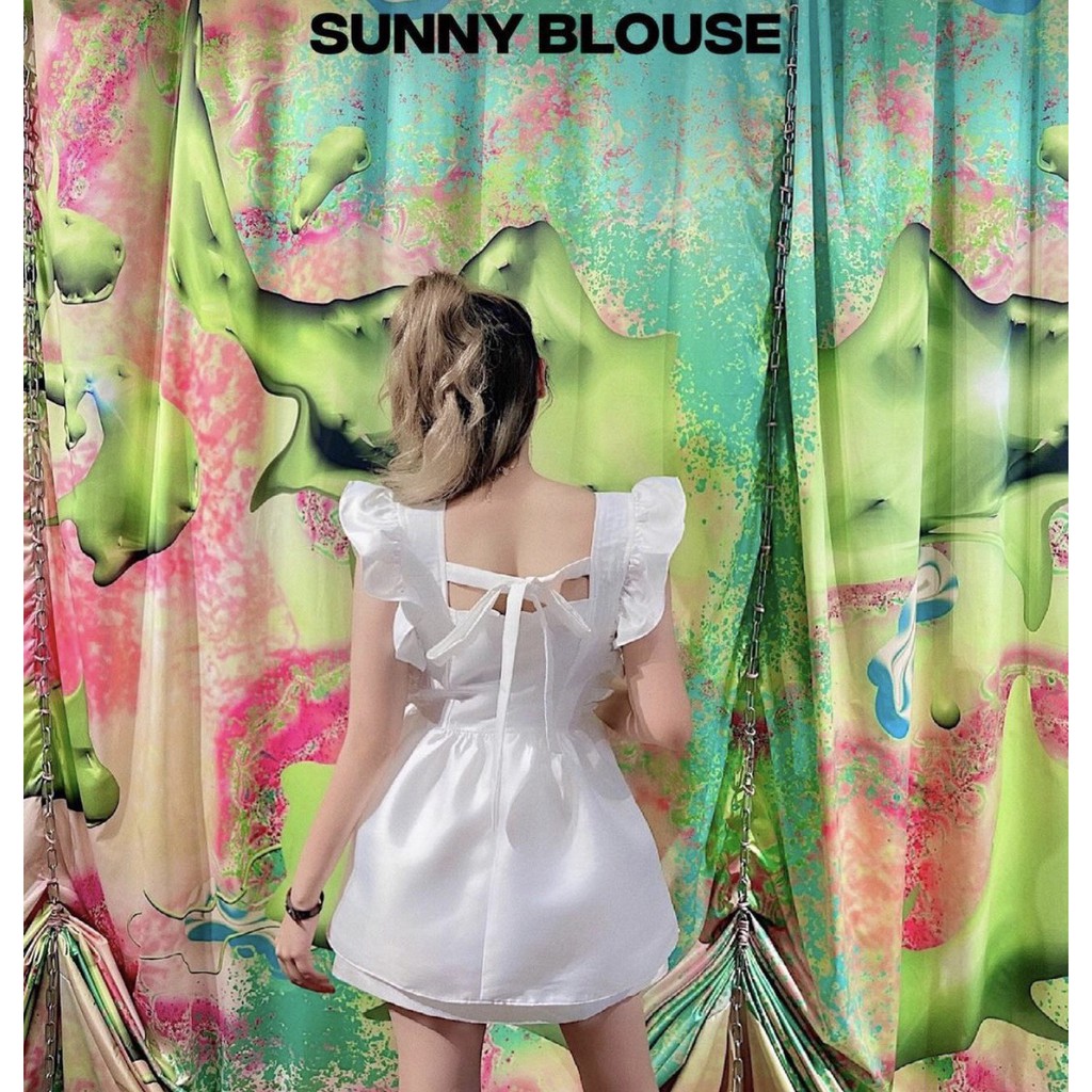 Áo babydoll cổ vuông vai bèo trắng thắt nơ lưng kiểu bánh bèo đen trắng Mophus - MA013 | BigBuy360 - bigbuy360.vn