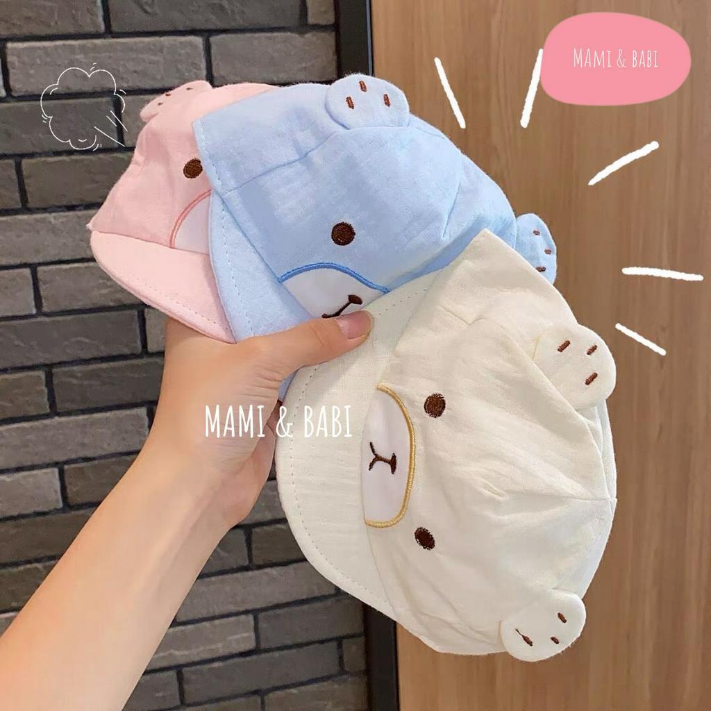 Nón xô mũ lưỡi trai che nắng cho bé sơ sinh 0-4 tháng hình gấu đáng yêu cho bé trai bé gái chất liệu vải xô mềm mại,