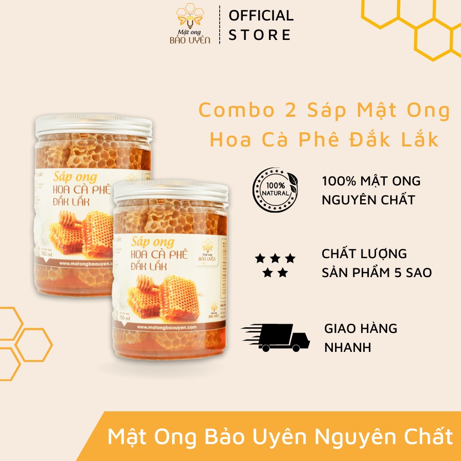 Combo 2 Hũ Sáp Mật Ong Hoa Cà Phê Nguyên Chất Bảo Uyên Cung Cấp Dinh Dưỡng Tăng Cường Đề Kháng Cơ Thể Dung Tích Hũ 750ml