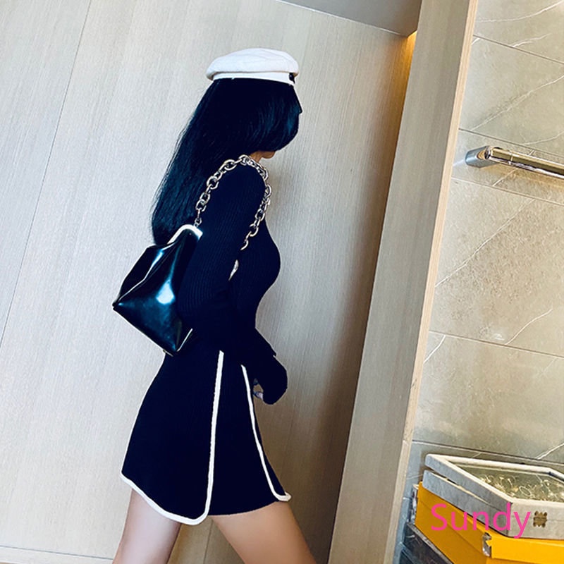 Đầm Tay Dài Cổ Polo Thời Trang Thu Đông Quyến Rũ Cho Nữ