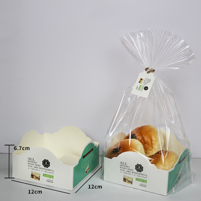 100 Set Túi Nilon Kèm Khay Giấy & Kẽm Đựng Bánh Mì Ngọt, Bánh Quy ~ Đáy 12cm