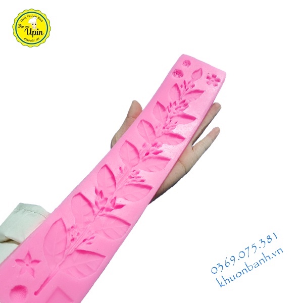 Khuôn silicon vỉ lá kèm nụ dài 37cm cành lá nụ bánh fondant rau câu xôi đậu kẹo đường