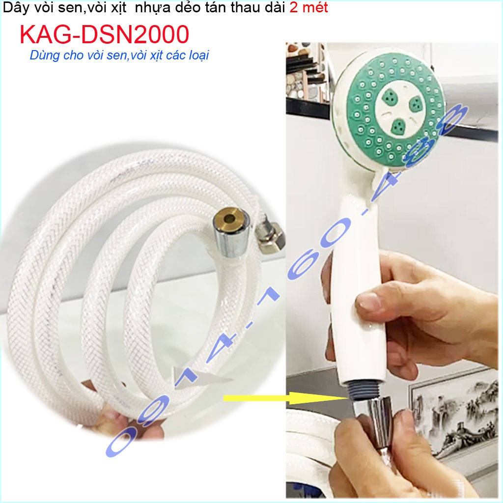 Dây sen nhựa KAG-DSN2000-2m cao cấp,dây dẫn nước vòi sen vòi xịt 2m dây bằng nhựa chịu áp lực tốt giá tốt sử dụng tốt