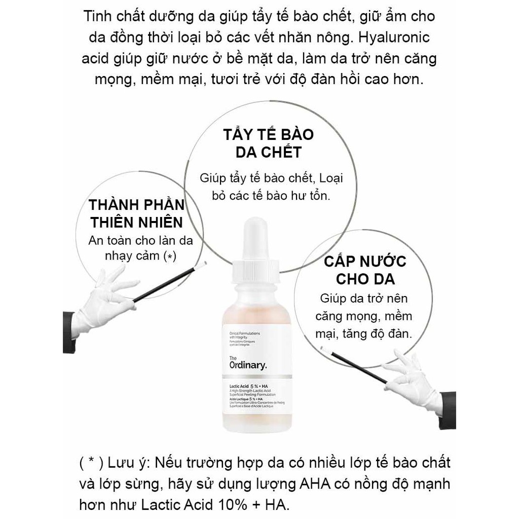 Tinh Chất Tẩy Tế Bào Chết, Cấp Nước The Ordinary Lactic Acid 5% / 10% + HA 30ml