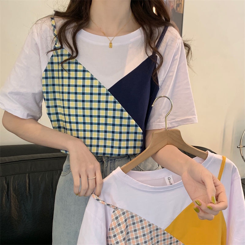 Áo Thun cotton Tay Ngắn Giả Hai Lớp Thời Trang Mùa Hè Hàng Mới